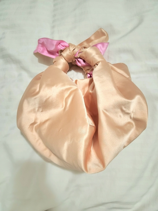 emily levine Handbags - Peach Satin Knot-Handle Shoulder Bag with Pink Accent